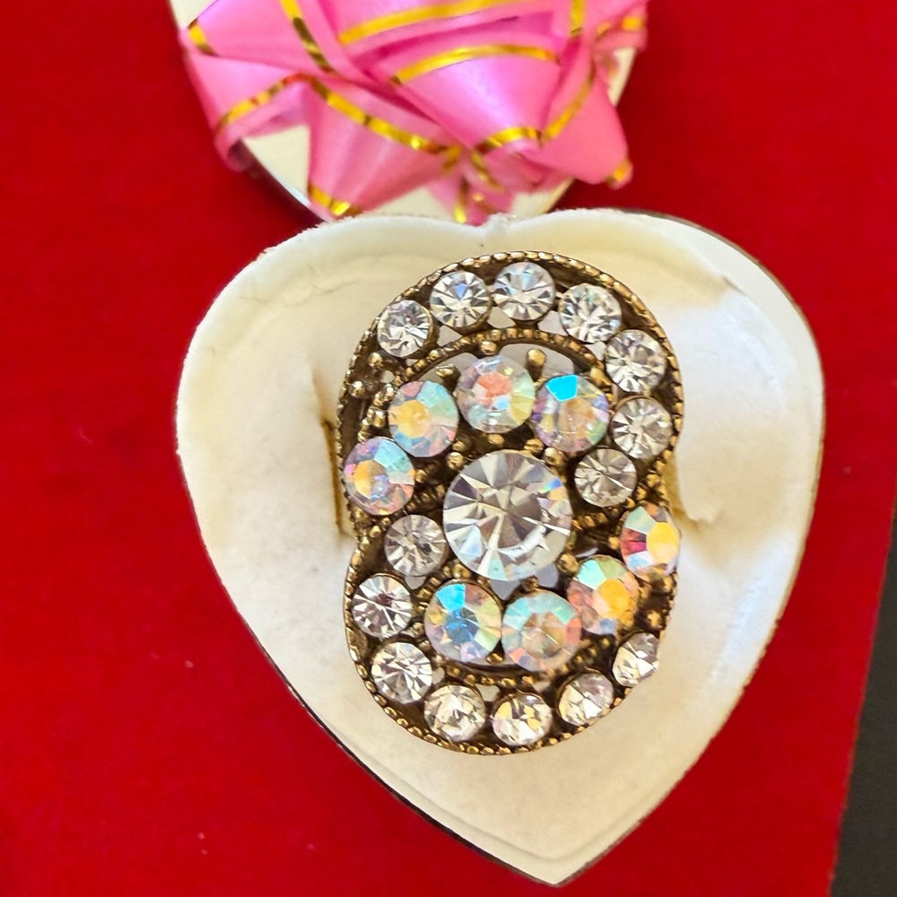 Elegant Gold and Silver Crystal Ring